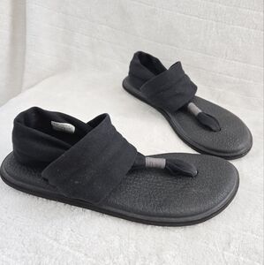 Sanuk Women’s Yoga Strap Thong‎ Sling Sandals Black Minimalist Slip-on Size 9